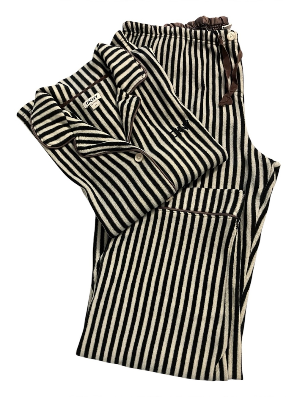 Classic DKNY Black & White Striped Pajama Set – Size Medium